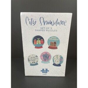 City Snowdome Set Of 5 Shaped Puzzles 200 Pcs Each New Holiday Puzzles Pink Sky